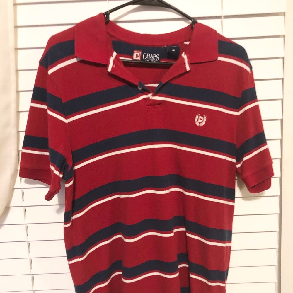 Chaps Red White Blue Stripe Short Sleeve Shirt.